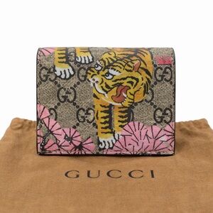 Gucci Womens GG Monogram Special Edition Bengal Tiger Card Holder Wallet